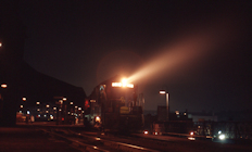 A freight train stopped at Main Street Station